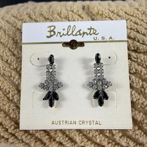 Vintage "Brillante" Austrian Crystal Pierced Dangle Earrings New With Tag
